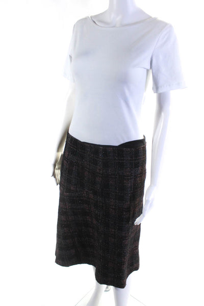 Classiques Entier Womens Metallic Boucle Plaid Flare Skirt Brown Black Size 10