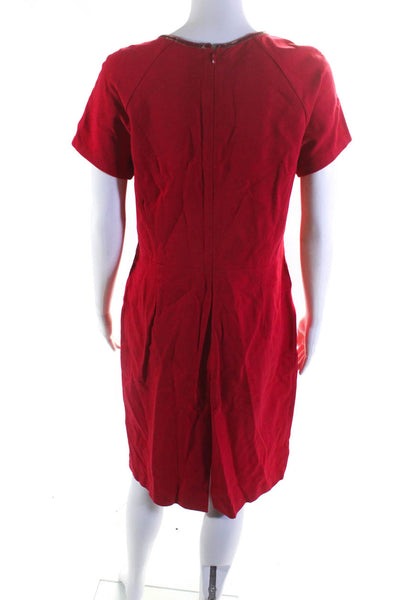 Lafayette 148 New York Womens Faux Leather Trim Ponte Sheath Dress Red Size 8