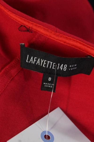 Lafayette 148 New York Womens Faux Leather Trim Ponte Sheath Dress Red Size 8