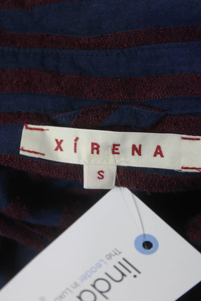 Xirena Womens Striped Belted Long Sleeve Midi Shirt Dress Navy Maroon Size Small