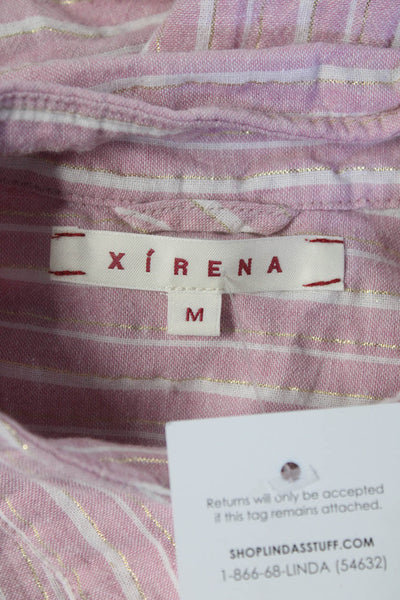 Xirena Womens Metallic Stripe Long Sleeve Midi Shirt Dress Pink White Medium
