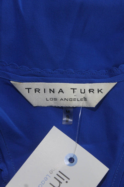 Trina Turk Womens Scalloped Hem Scoop Neck Racerback Tank Top Blue Size Medium
