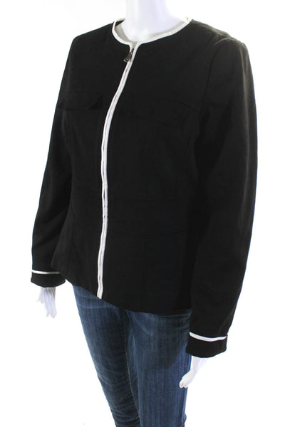 Zara Womens Black Crew Neck Full Zip Faux Pockets Long Sleeve Jacket Size XL