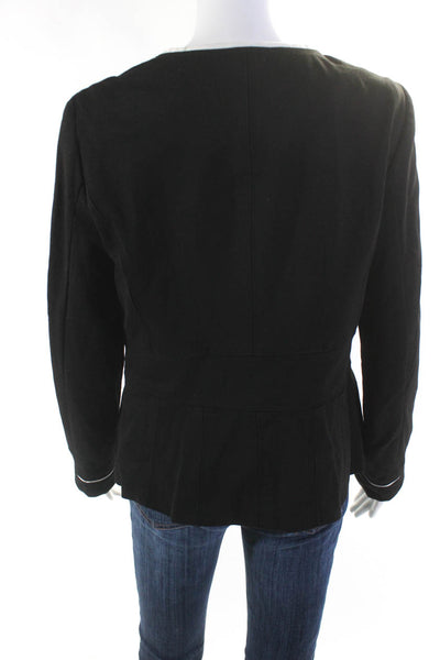 Zara Womens Black Crew Neck Full Zip Faux Pockets Long Sleeve Jacket Size XL