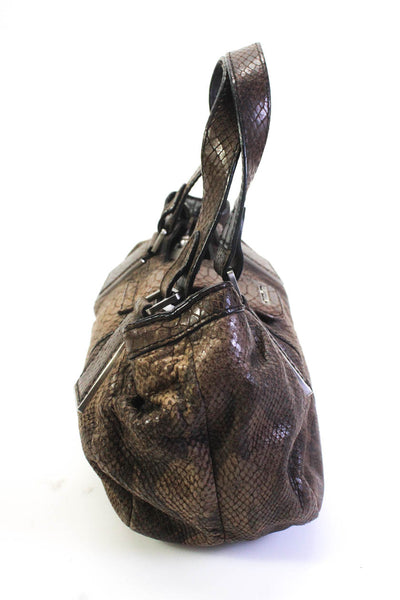 Calvin Klein Womens Brown Snakeskin Print Flap Top Handle Bag Handbag