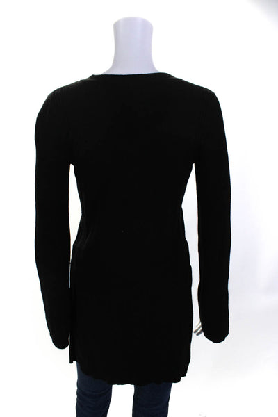 Free People Womens Side Slit Crossed Cut-Out Long Sleeve Top Black Size S