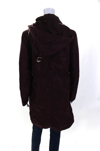 MK Michael Kors Womens Snapped Buttoned Zipped Hooded Coat Burgundy Size S