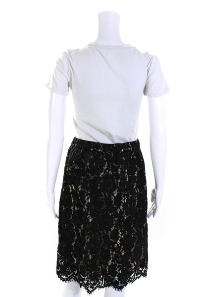 J Crew Womens Cotton Floral Lace Elastic Waist A-Line Layered Skirt Black Size 2
