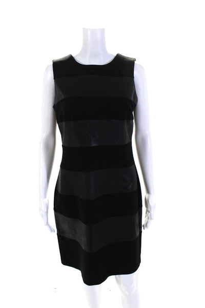 Calvin Klein Womens Patchwork Striped Sleeveless Zipped Midi Dress Black Size 6