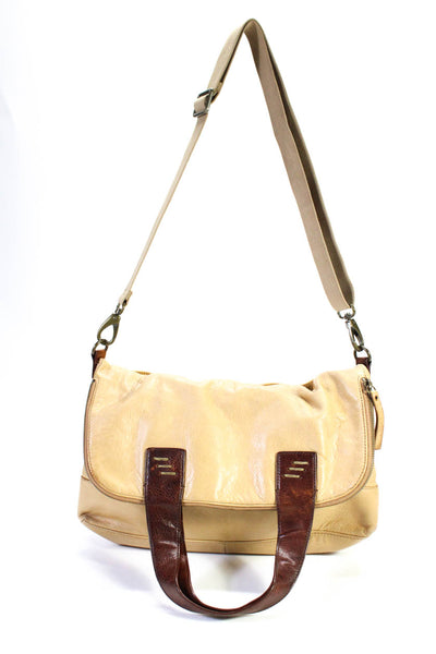 Cynthia Rowley Womens Leather Zipped Darted Shoulder Handbag Beige