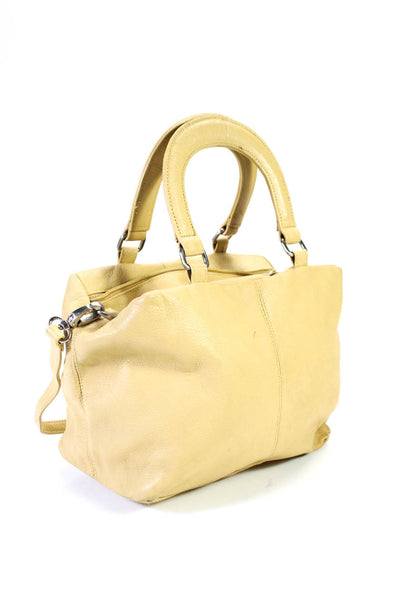 Halston Womens Leather Darted Zipped Detachable Strap Shoulder Handbag Yellow