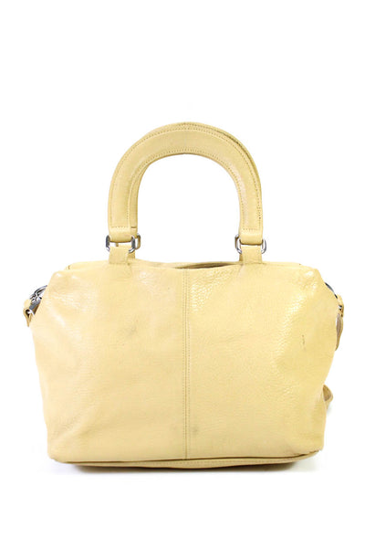 Halston Womens Leather Darted Zipped Detachable Strap Shoulder Handbag Yellow