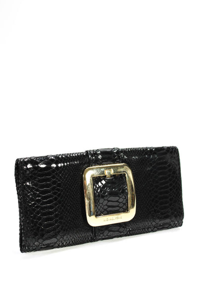 Michael Kors Womens Animal Print Snap Button Buckle Flapped Clutch Handbag Black