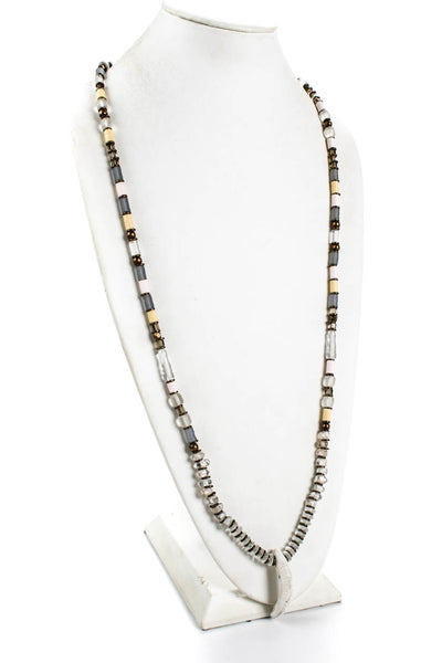 Vanessa Mooney Womens Beaded Pendant Hook Necklace Gold Tone White Gray