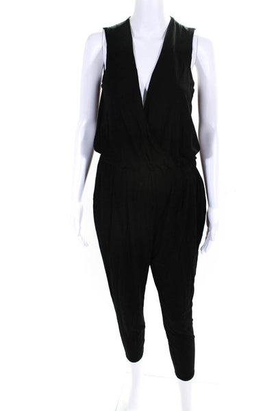 Eileen Fisher Womens Surplice Jersey Skinny Sleeveless Jumpsuit Black Size PM