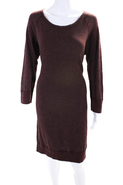 Standard James Perse Womens Long Sleeve Knit Terry Midi Dress Maroon Size 4