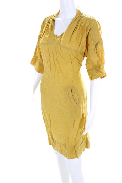 Etoile Isabel Marant Womens Short Sleeve V Neck Woven Shift Dress Yellow Size 3