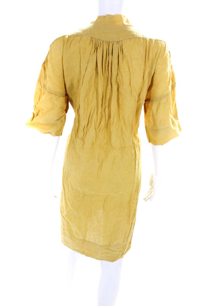 Etoile Isabel Marant Womens Short Sleeve V Neck Woven Shift Dress Yellow Size 3