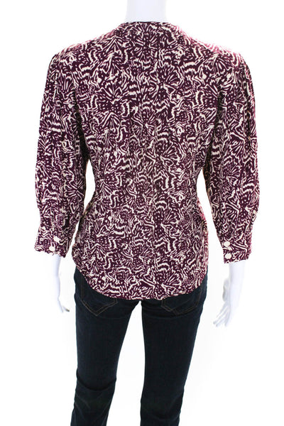 Ba&Sh Women's Abstract Print 3/4 Sleeve Button Up Top Purple White Size XS