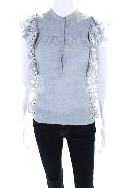 Joie Women's Sleeveless Button Down Embroidered Top Blue Size XS