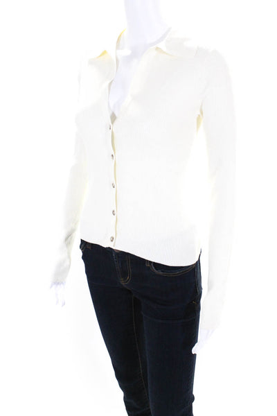 Intermix Women's Long Sleeve Collared Rib Knit Top Ivory Size S