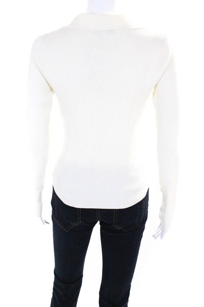 Intermix Women's Long Sleeve Collared Rib Knit Top Ivory Size S