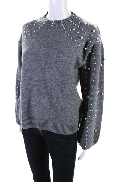 Vici Womens Pullover Crew Neck Faux Pearl Sweater Gray Size Small