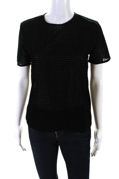 The Kooples Womens Grid Print Round Neck Short Sleeve Blouse Top Black Size 1