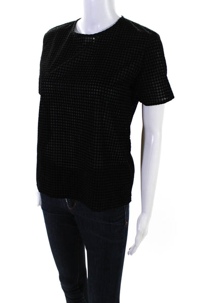 The Kooples Womens Grid Print Round Neck Short Sleeve Blouse Top Black Size 1