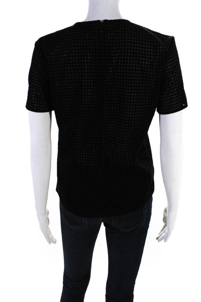 The Kooples Womens Grid Print Round Neck Short Sleeve Blouse Top Black Size 1