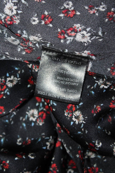 Intermix WOmens Silk Floral Print High Neck Long Sleeve Blouse Top Black Size 0