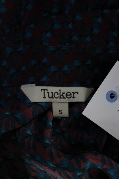 Tucker Womens Silk Bow Print V-Neck Long Sleeve Blouse Top Burgundy Size S