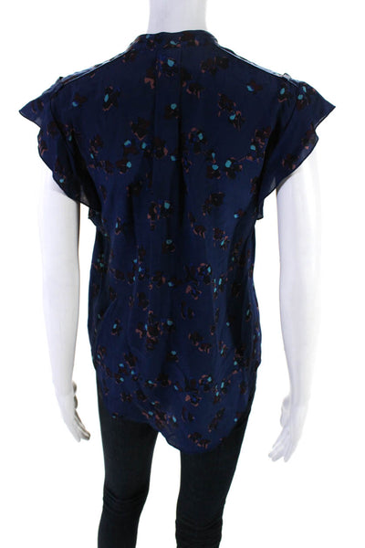 Rebecca Taylor Womens Silk Floral Print Sleeveless Blouse Top Navy Size 2