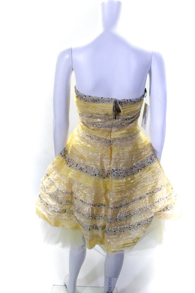Fendi Womens Silk Sequined Strapless A Line 2008 Mini Underskirt Dress Yellow Si