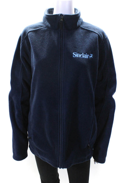 Sinclaire Womens Long Sleeve Front Zip Logo Fleece Jacket Navy Blue Size Medium