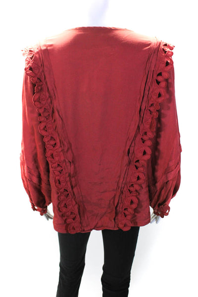 Rebecca Taylor Womens Brick Embroidered Silk Top Size 16 14167439