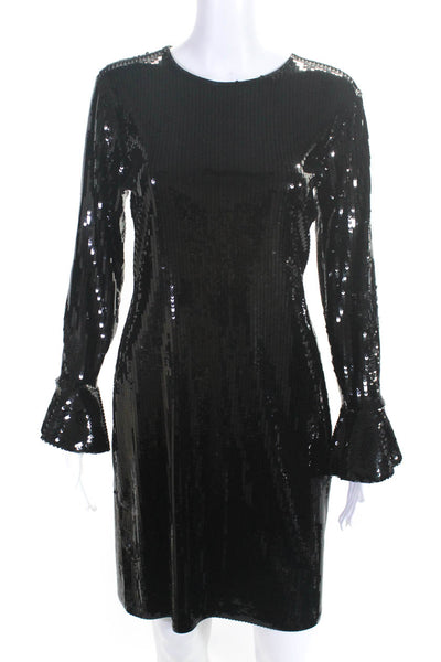 Michael Michael Kors Womens Sequined Long Flounce Sleeve Dress Black Size M