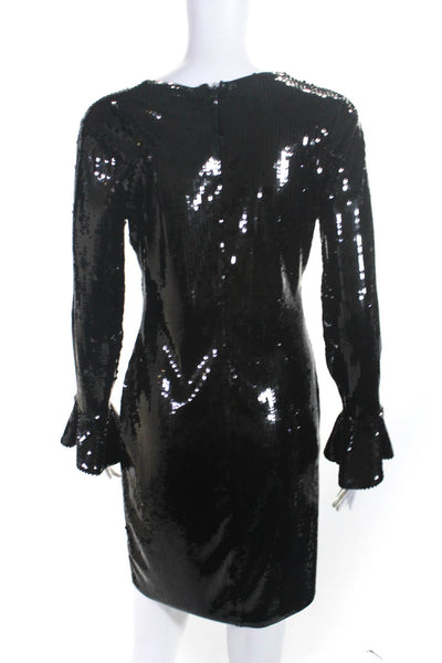 Michael Michael Kors Womens Sequined Long Flounce Sleeve Dress Black Size M