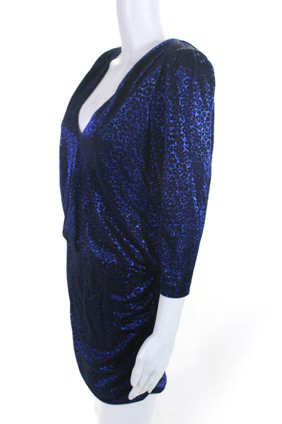 Aidan Aidan Mattox Womens Metallic Leopard Printed Mini Sheath Dress Blue Size 6