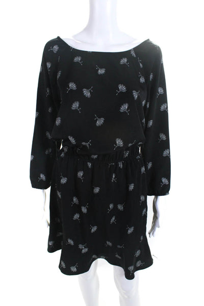 Joie Womens Crepe Abstract Printed Long Sleeve A-Line Dress Black Size S