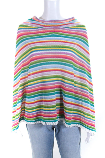 Sara Campbell Womens Multicolor Striped Open Back Fringe Poncho Top Size OS