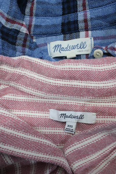 Madewell Womens Cotton Striped Plaid Buttoned Collar Tops Red Size XS 2XS Lot 2