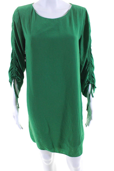 Amanda Uprichard Womens Green Crew Neck Ruched Long Sleeve A-Line Dress Size M