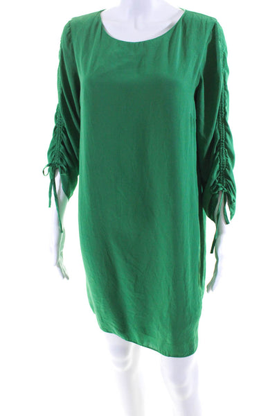 Amanda Uprichard Womens Green Crew Neck Ruched Long Sleeve A-Line Dress Size M