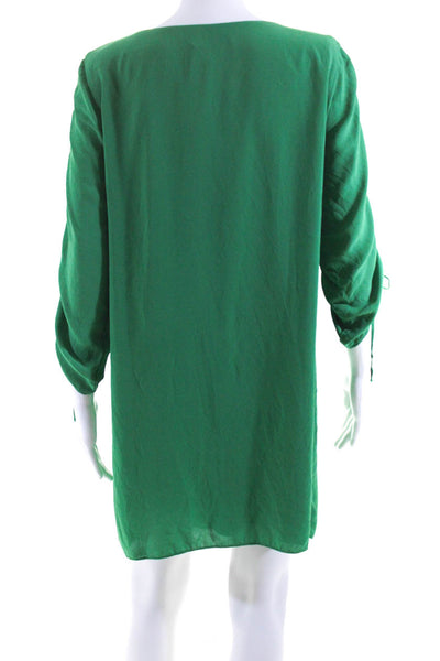 Amanda Uprichard Womens Green Crew Neck Ruched Long Sleeve A-Line Dress Size M