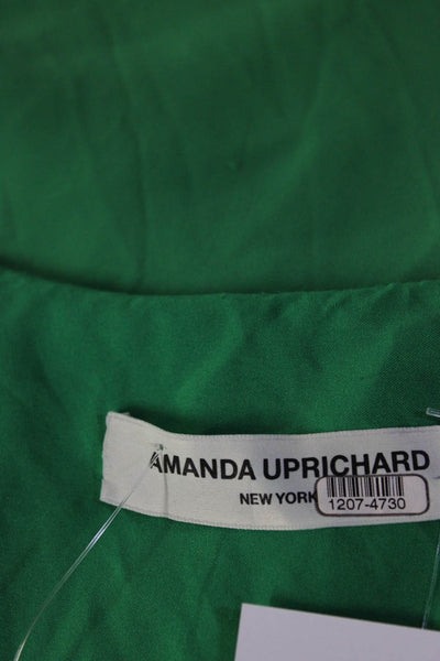 Amanda Uprichard Womens Green Crew Neck Ruched Long Sleeve A-Line Dress Size M