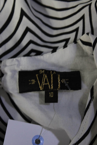 De La Vali Womens White Printed Drape Neck Puff Long Sleeve Blouse Top Size 10