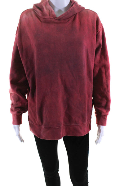 Hudson Womens Red Cotton Distress V-Neck Long Sleeve Pullover Hoodie Top Size S