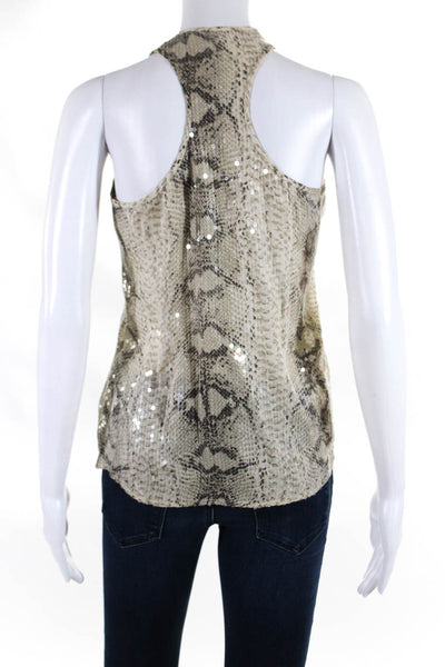 Parker Womens Silk Snakeskin Printed Sequin Tank Top Gray White Size XS