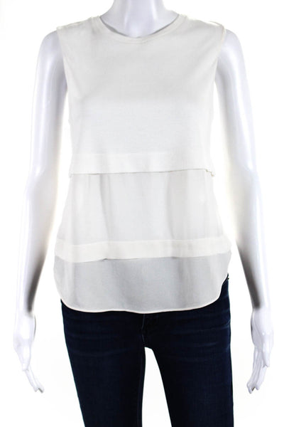 ALC Womens Crew Neck Layered Sheer Trim Tank Top White Silk Size Extra Small